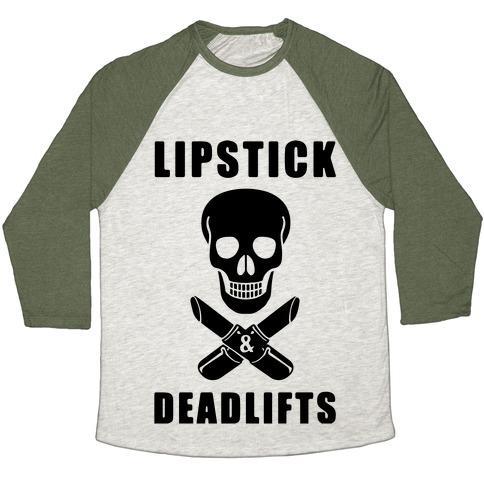 Virgin Teez  Baseball Tee Unisex Tri-Blend Baseball Tee / small / Oatmeal / Moss LIPSTICK & DEADLIFTS UNISEX TRI-BLEND BASEBALL TEE