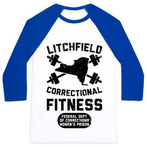 Virgin Teez  Baseball Tee Unisex Classic Baseball Tee / x-small / White/Blue LITCHFIELD CORRECTIONAL FITNESS UNISEX CLASSIC BASEBALL TEE