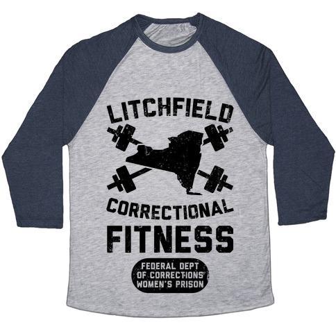 Virgin Teez  Baseball Tee Unisex Tri-Blend Baseball Tee / small / Athletic Gray / Navy LITCHFIELD CORRECTIONAL FITNESS UNISEX TRI-BLEND BASEBALL TEE