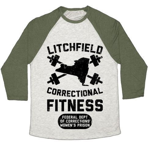 Virgin Teez  Baseball Tee Unisex Tri-Blend Baseball Tee / small / Oatmeal / Moss LITCHFIELD CORRECTIONAL FITNESS UNISEX TRI-BLEND BASEBALL TEE