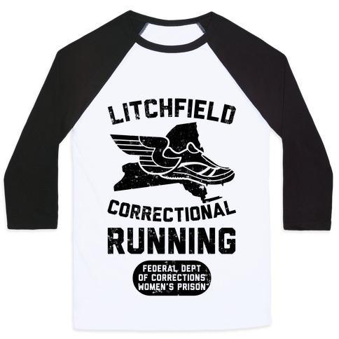 Virgin Teez  Baseball Tee Unisex Classic Baseball Tee / x-small / White/Black LITCHFIELD CORRECTIONAL RUNNING UNISEX CLASSIC BASEBALL TEE