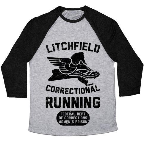 Virgin Teez  Baseball Tee Unisex Tri-Blend Baseball Tee / small / Athletic Gray / Black LITCHFIELD CORRECTIONAL RUNNING UNISEX TRI-BLEND BASEBALL TEE