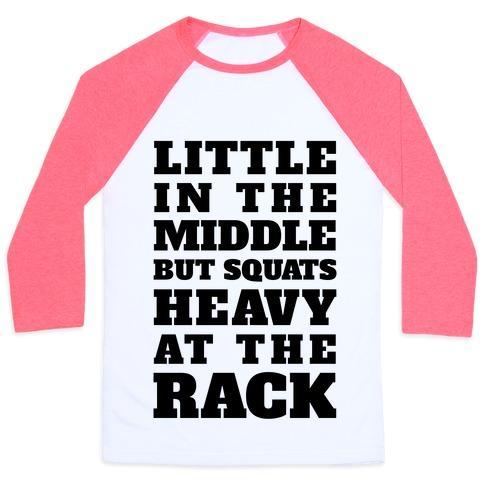 Virgin Teez  Baseball Tee Unisex Classic Baseball Tee / x-small / White/Neon Pink LITTLE IN THE MIDDLE BUT SQUATS HEAVY AT THE RACK UNISEX CLASSIC BASEBALL TEE