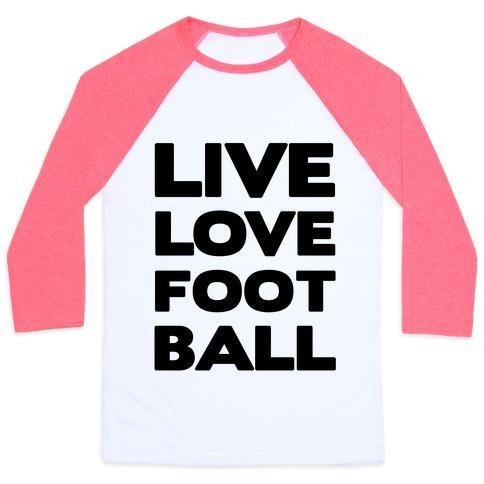 Virgin Teez  Baseball Tee Unisex Classic Baseball Tee / x-small / White/Neon Pink LIVE LOVE FOOTBALL UNISEX CLASSIC BASEBALL TEE