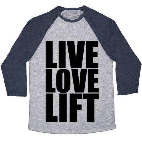 Virgin Teez  Baseball Tee Unisex Tri-Blend Baseball Tee / small / Athletic Gray / Navy LIVE LOVE LIFT (BLACK FONT) UNISEX TRI-BLEND BASEBALL TEE