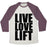 Virgin Teez  Baseball Tee Unisex Tri-Blend Baseball Tee / small / Oatmeal / Maroon LIVE LOVE LIFT (BLACK FONT) UNISEX TRI-BLEND BASEBALL TEE