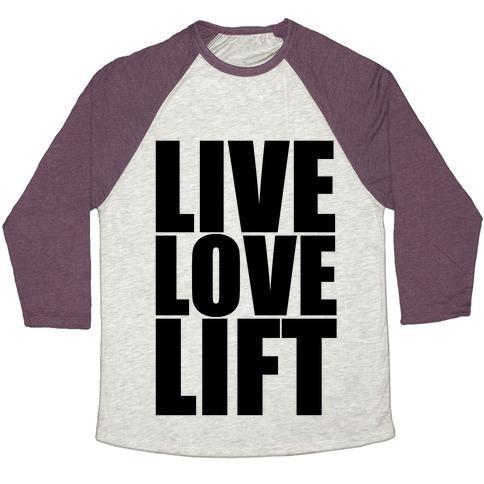 Virgin Teez  Baseball Tee Unisex Tri-Blend Baseball Tee / small / Oatmeal / Maroon LIVE LOVE LIFT (BLACK FONT) UNISEX TRI-BLEND BASEBALL TEE