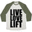 Virgin Teez  Baseball Tee Unisex Tri-Blend Baseball Tee / small / Oatmeal / Moss LIVE LOVE LIFT (BLACK FONT) UNISEX TRI-BLEND BASEBALL TEE