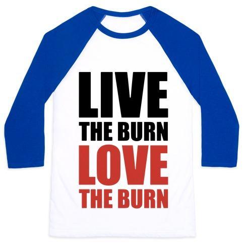 Virgin Teez  Baseball Tee Unisex Classic Baseball Tee / x-small / White/Blue LIVE THE BURN LOVE THE BURN UNISEX CLASSIC BASEBALL TEE