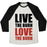 Virgin Teez  Baseball Tee Unisex Tri-Blend Baseball Tee / small / Oatmeal / Black LIVE THE BURN LOVE THE BURN UNISEX TRI-BLEND BASEBALL TEE