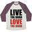 Virgin Teez  Baseball Tee Unisex Tri-Blend Baseball Tee / small / Oatmeal / Maroon LIVE THE BURN LOVE THE BURN UNISEX TRI-BLEND BASEBALL TEE