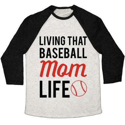 Virgin Teez  Baseball Tee Unisex Tri-Blend Baseball Tee / small / Oatmeal / Black LIVING THAT BASEBALL MOM LIFE UNISEX TRI-BLEND BASEBALL TEE