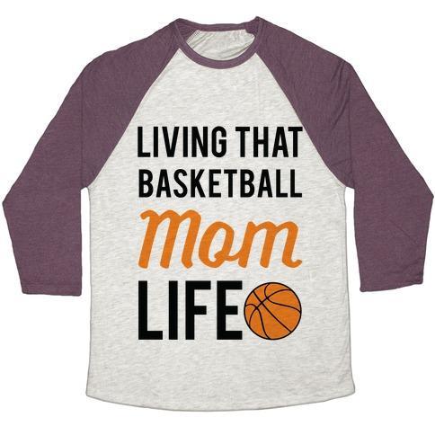 Virgin Teez  Baseball Tee Unisex Tri-Blend Baseball Tee / small / Oatmeal / Maroon LIVING THAT BASKETBALL MOM LIFE UNISEX TRI-BLEND BASEBALL TEE