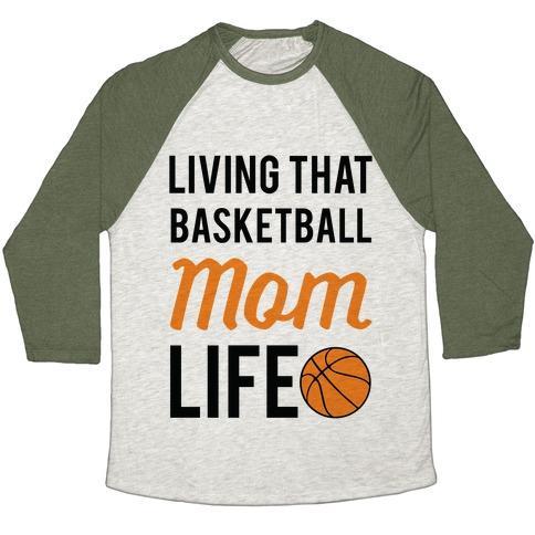 Virgin Teez  Baseball Tee Unisex Tri-Blend Baseball Tee / small / Oatmeal / Moss LIVING THAT BASKETBALL MOM LIFE UNISEX TRI-BLEND BASEBALL TEE