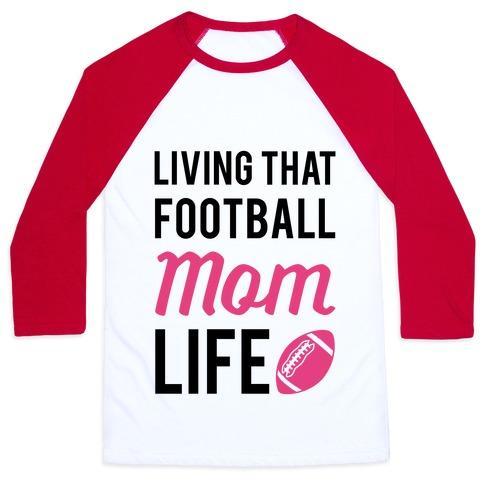 Virgin Teez  Baseball Tee Unisex Classic Baseball Tee / x-small / White/Red LIVING THAT FOOTBALL MOM LIFE UNISEX CLASSIC BASEBALL TEE