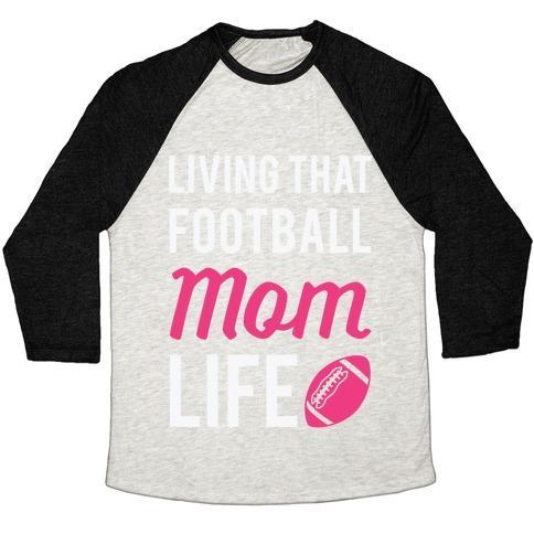 Virgin Teez  Baseball Tee Unisex Tri-Blend Baseball Tee / small / Oatmeal / Black LIVING THAT FOOTBALL MOM LIFE UNISEX TRI-BLEND BASEBALL TEE