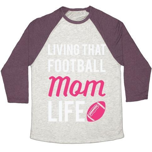 Virgin Teez  Baseball Tee Unisex Tri-Blend Baseball Tee / small / Oatmeal / Maroon LIVING THAT FOOTBALL MOM LIFE UNISEX TRI-BLEND BASEBALL TEE