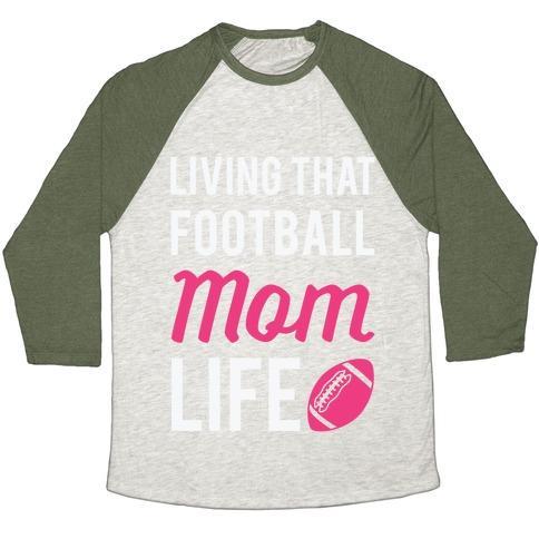 Virgin Teez  Baseball Tee Unisex Tri-Blend Baseball Tee / small / Oatmeal / Moss LIVING THAT FOOTBALL MOM LIFE UNISEX TRI-BLEND BASEBALL TEE