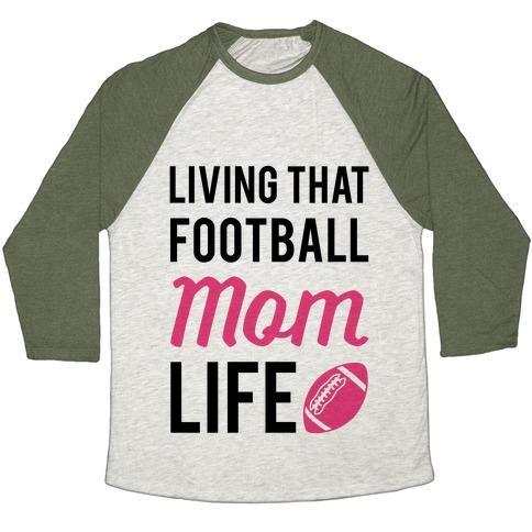 Virgin Teez  Baseball Tee Unisex Tri-Blend Baseball Tee / small / Oatmeal / Moss LIVING THAT FOOTBALL MOM LIFE UNISEX TRI-BLEND BASEBALL TEE