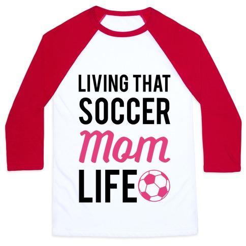 Virgin Teez  Baseball Tee Unisex Classic Baseball Tee / x-small / White/Red LIVING THAT SOCCER MOM LIFE UNISEX CLASSIC BASEBALL TEE