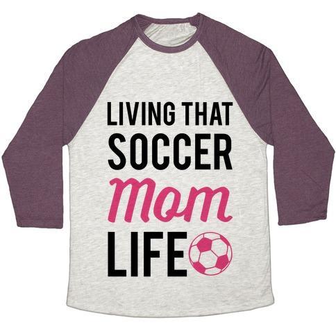 Virgin Teez  Baseball Tee Unisex Tri-Blend Baseball Tee / small / Oatmeal / Maroon LIVING THAT SOCCER MOM LIFE UNISEX TRI-BLEND BASEBALL TEE