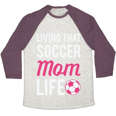Virgin Teez  Baseball Tee Unisex Tri-Blend Baseball Tee / small / Oatmeal / Maroon LIVING THAT SOCCER MOM LIFE UNISEX TRI-BLEND BASEBALL TEE