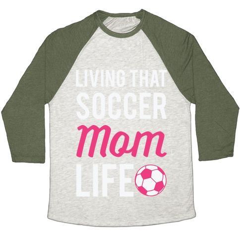 Virgin Teez  Baseball Tee Unisex Tri-Blend Baseball Tee / small / Oatmeal / Moss LIVING THAT SOCCER MOM LIFE UNISEX TRI-BLEND BASEBALL TEE