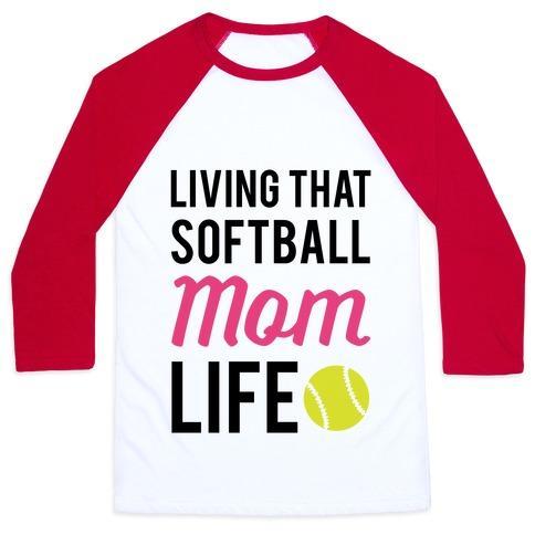 Virgin Teez  Baseball Tee Unisex Classic Baseball Tee / x-small / White/Red LIVING THAT SOFTBALL MOM LIFE UNISEX CLASSIC BASEBALL TEE