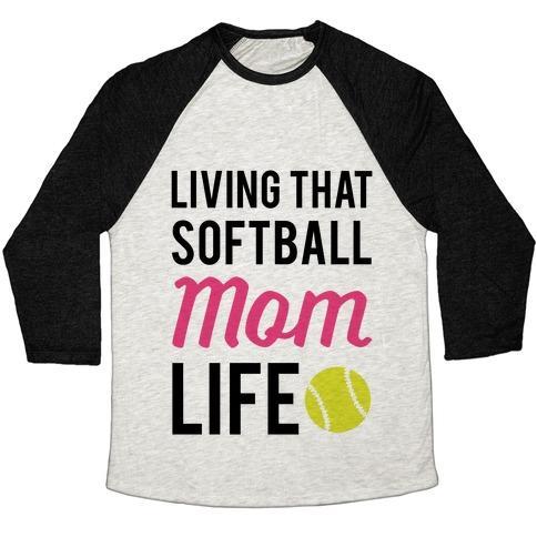 Virgin Teez  Baseball Tee Unisex Tri-Blend Baseball Tee / small / Oatmeal / Black LIVING THAT SOFTBALL MOM LIFE UNISEX TRI-BLEND BASEBALL TEE