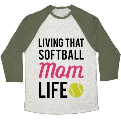 Virgin Teez  Baseball Tee Unisex Tri-Blend Baseball Tee / small / Oatmeal / Moss LIVING THAT SOFTBALL MOM LIFE UNISEX TRI-BLEND BASEBALL TEE