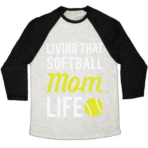 Virgin Teez  Baseball Tee Unisex Tri-Blend Baseball Tee / small / Oatmeal / Black LIVING THAT SOFTBALL MOM LIFE UNISEX TRI-BLEND BASEBALL TEE