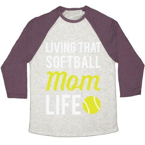 Virgin Teez  Baseball Tee Unisex Tri-Blend Baseball Tee / small / Oatmeal / Maroon LIVING THAT SOFTBALL MOM LIFE UNISEX TRI-BLEND BASEBALL TEE