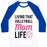Virgin Teez  Baseball Tee Unisex Classic Baseball Tee / x-small / White/Blue LIVING THAT VOLLEYBALL MOM LIFE UNISEX CLASSIC BASEBALL TEE