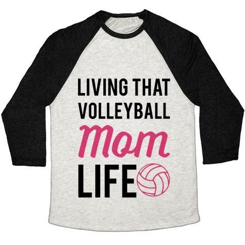 Virgin Teez  Baseball Tee Unisex Tri-Blend Baseball Tee / small / Oatmeal / Black LIVING THAT VOLLEYBALL MOM LIFE UNISEX TRI-BLEND BASEBALL TEE