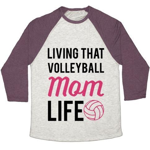 Virgin Teez  Baseball Tee Unisex Tri-Blend Baseball Tee / small / Oatmeal / Maroon LIVING THAT VOLLEYBALL MOM LIFE UNISEX TRI-BLEND BASEBALL TEE