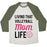 Virgin Teez  Baseball Tee Unisex Tri-Blend Baseball Tee / small / Oatmeal / Moss LIVING THAT VOLLEYBALL MOM LIFE UNISEX TRI-BLEND BASEBALL TEE