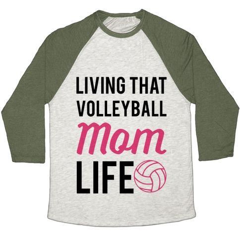 Virgin Teez  Baseball Tee Unisex Tri-Blend Baseball Tee / small / Oatmeal / Moss LIVING THAT VOLLEYBALL MOM LIFE UNISEX TRI-BLEND BASEBALL TEE