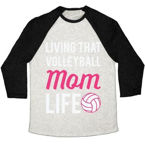 Virgin Teez  Baseball Tee Unisex Tri-Blend Baseball Tee / small / Oatmeal / Black LIVING THAT VOLLEYBALL MOM LIFE UNISEX TRI-BLEND BASEBALL TEE