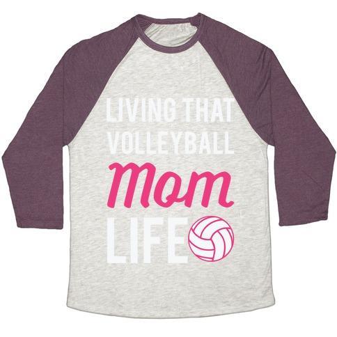 Virgin Teez  Baseball Tee Unisex Tri-Blend Baseball Tee / small / Oatmeal / Maroon LIVING THAT VOLLEYBALL MOM LIFE UNISEX TRI-BLEND BASEBALL TEE
