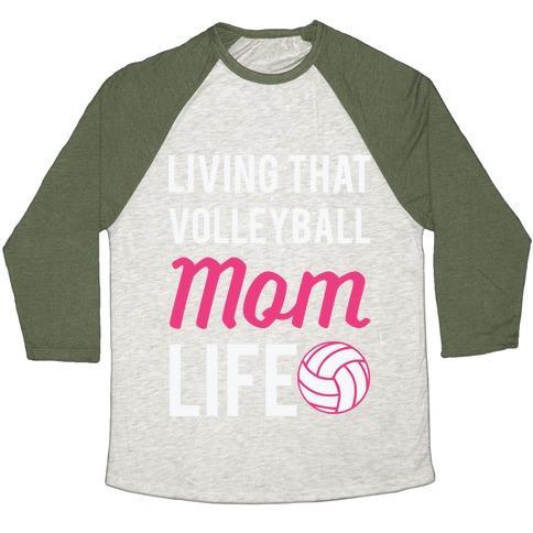 Virgin Teez  Baseball Tee Unisex Tri-Blend Baseball Tee / small / Oatmeal / Moss LIVING THAT VOLLEYBALL MOM LIFE UNISEX TRI-BLEND BASEBALL TEE