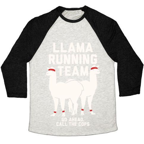 Virgin Teez  Baseball Tee Unisex Tri-Blend Baseball Tee / small / Oatmeal / Black LLAMA RUNNING TEAM - GO AHEAD, CALL THE COPS UNISEX TRI-BLEND BASEBALL TEE