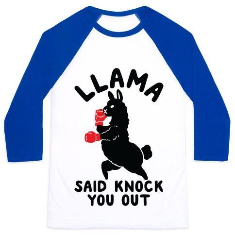 Virgin Teez  Baseball Tee Unisex Classic Baseball Tee / x-small / White/Blue LLAMA SAID KNOCK YOU OUT UNISEX CLASSIC BASEBALL TEE