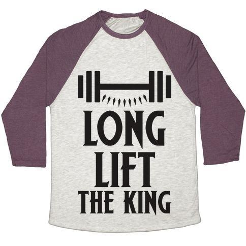 Virgin Teez  Baseball Tee Unisex Tri-Blend Baseball Tee / small / Oatmeal / Maroon LONG LIFT THE KING UNISEX TRI-BLEND BASEBALL TEE