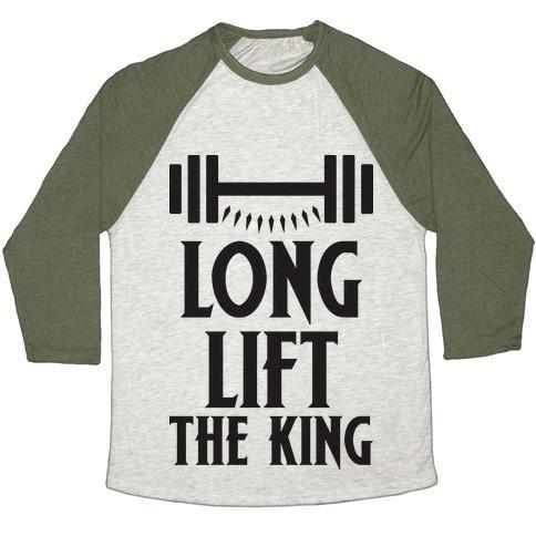 Virgin Teez  Baseball Tee Unisex Tri-Blend Baseball Tee / small / Oatmeal / Moss LONG LIFT THE KING UNISEX TRI-BLEND BASEBALL TEE