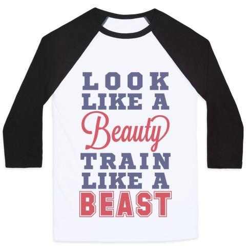 Virgin Teez  Baseball Tee Unisex Classic Baseball Tee / x-small / White/Black LOOK LIKE A BEAUTY TRAIN LIKE A BEAST UNISEX CLASSIC BASEBALL TEE