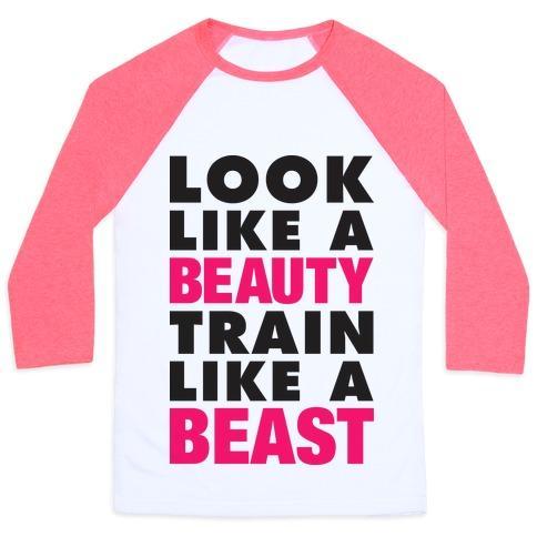 Virgin Teez  Baseball Tee Unisex Classic Baseball Tee / x-small / White/Neon Pink LOOK LIKE A BEAUTY, TRAIN LIKE A BEAST UNISEX CLASSIC BASEBALL TEE