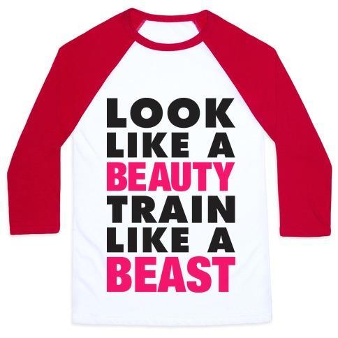 Virgin Teez  Baseball Tee Unisex Classic Baseball Tee / x-small / White/Red LOOK LIKE A BEAUTY, TRAIN LIKE A BEAST UNISEX CLASSIC BASEBALL TEE