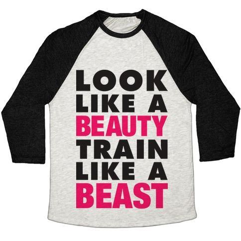 Virgin Teez  Baseball Tee Unisex Tri-Blend Baseball Tee / small / Oatmeal / Black LOOK LIKE A BEAUTY, TRAIN LIKE A BEAST UNISEX TRI-BLEND BASEBALL TEE