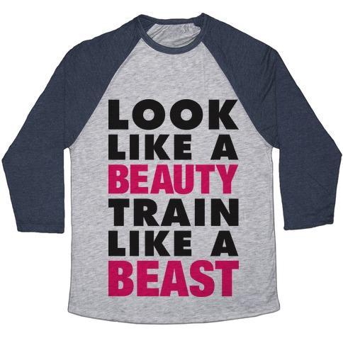 Virgin Teez  Baseball Tee Unisex Tri-Blend Baseball Tee / small / Athletic Gray / Navy LOOK LIKE A BEAUTY, TRAIN LIKE A BEAST UNISEX TRI-BLEND BASEBALL TEE