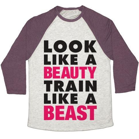 Virgin Teez  Baseball Tee Unisex Tri-Blend Baseball Tee / small / Oatmeal / Maroon LOOK LIKE A BEAUTY, TRAIN LIKE A BEAST UNISEX TRI-BLEND BASEBALL TEE